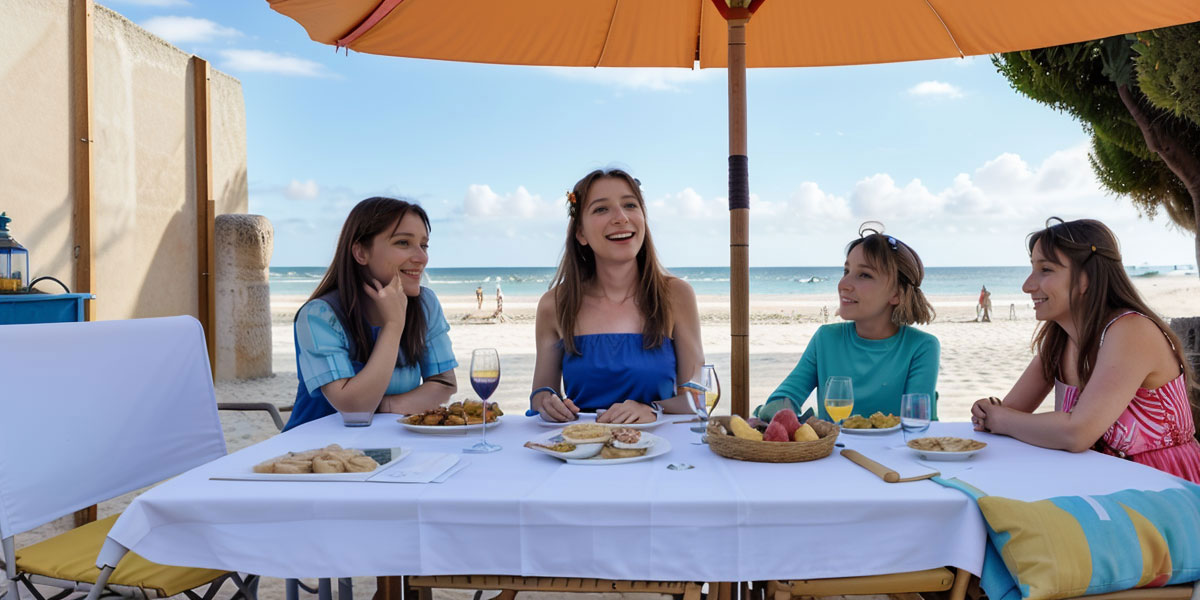 Vacanciers en France utilisant une serviette fouta à la plage