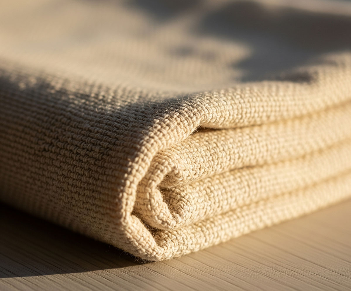 gros plan sur une fouta en coton illustrant les bénéfices des matériaux de la serviette fouta