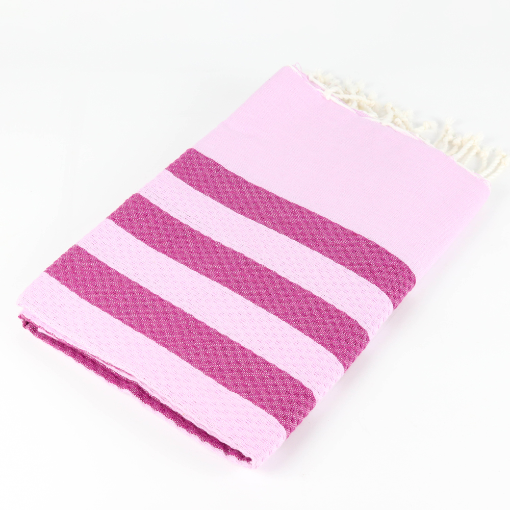 fouta Nid dabeille grande rayure rose 243 fouta Nid dabeille grande rayure rose 243